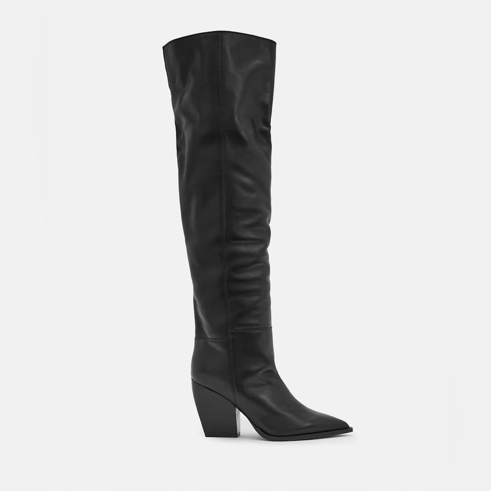 Allsaints Reina Knee High Pointed Leather Boots - Picture 9 of 9